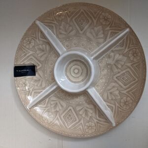 Tahari Melamine Abstract Medallions Serving Tray Beige
